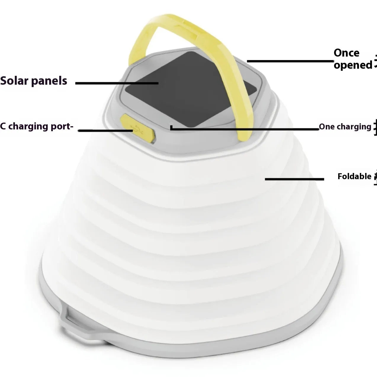 White portable camping lamp with a large capacity battery and a single control button.