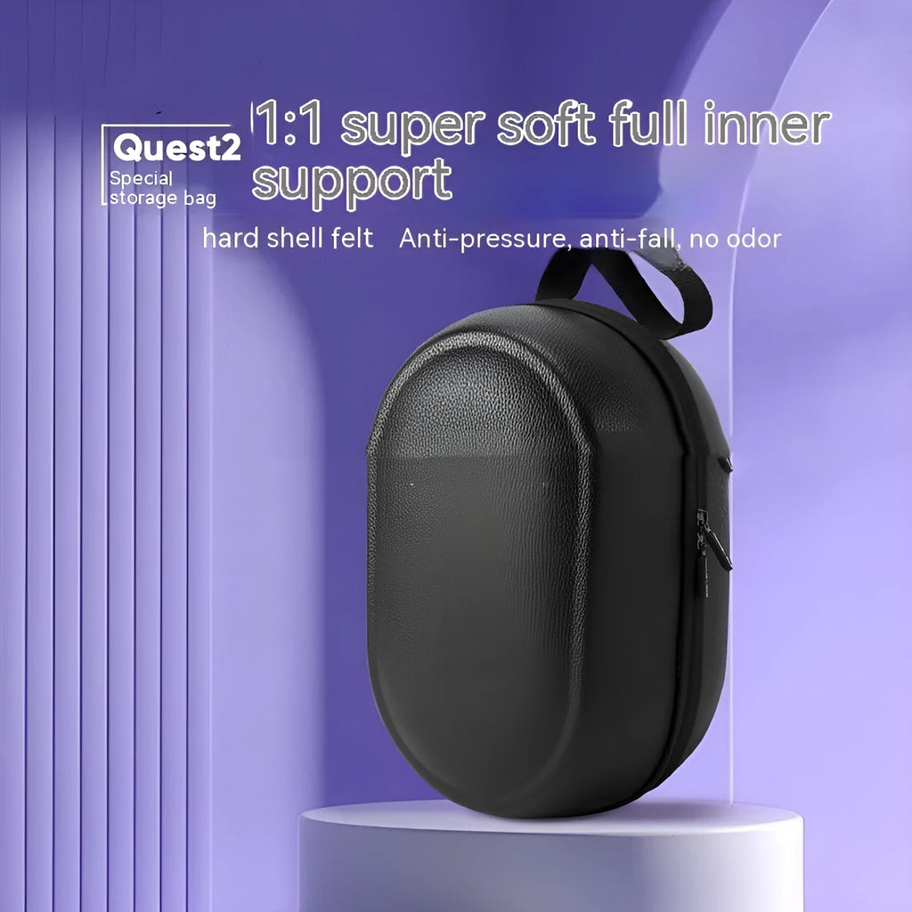 Portable felt hard case storage bag for Meta Quest3 headset and controllers in dark grey with zipper