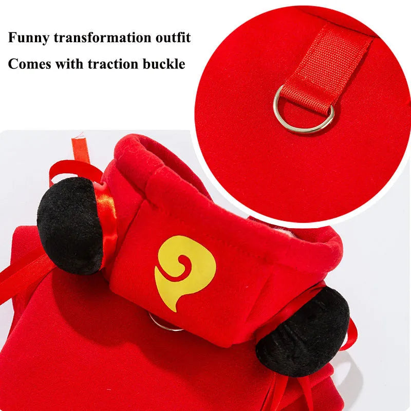 Pet hoodie costume for cats and dogs, Nezha style red or Obing style white, with themed decorations, warm soft fabric