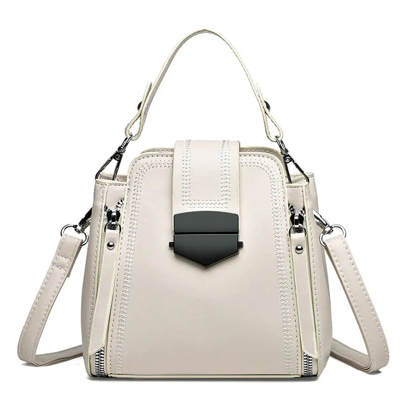 Soft PU leather ladies small handbag with square vertical shape and sewing thread detail