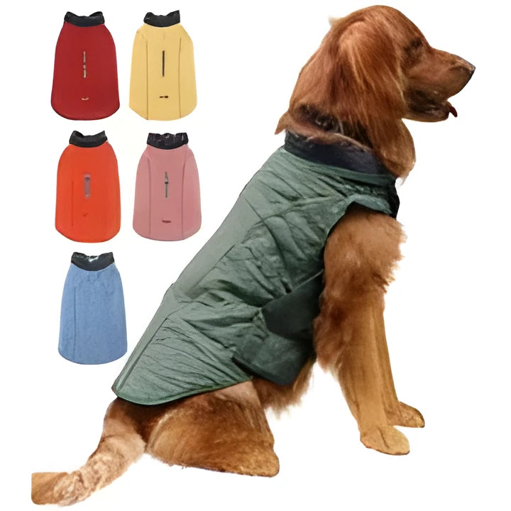 Dog winter coat with reflective trim, available in multiple colours and sizes including XS to 3XL