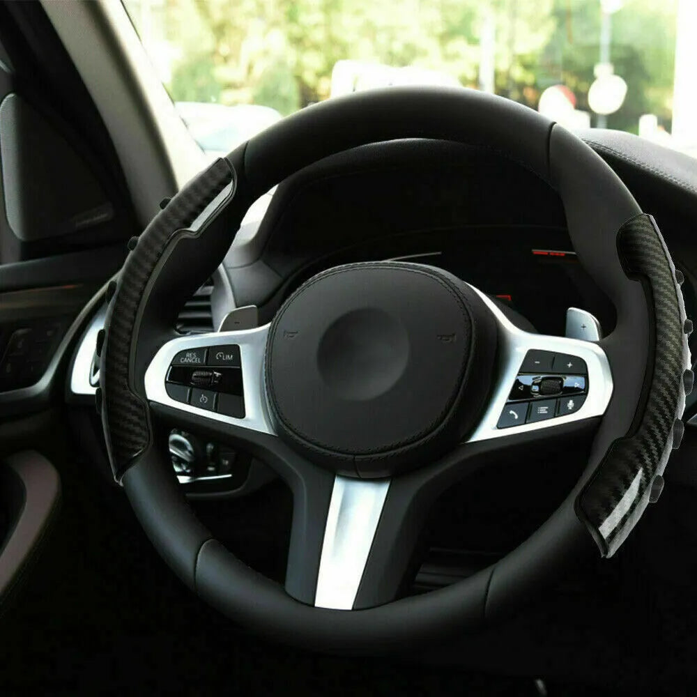 Carbon fibre black anti-slip steering wheel sleeve for 38cm diameter wheels.