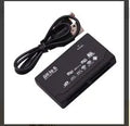 Black multi-format USB card reader measuring 67x40x12mm, supporting SD, CF, MMC, and MS memory cards