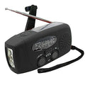 Solar hand crank radio flashlight in black, with multiband radio and USB charging port