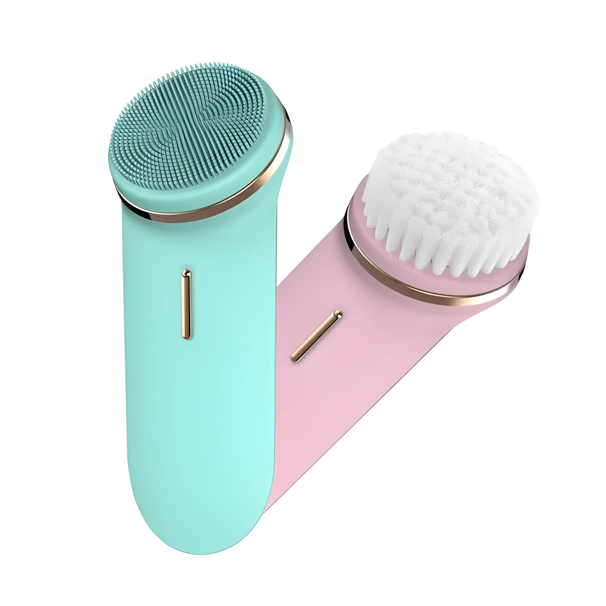 Silicone electric face cleaner in green, compact size 132x50x38mm, with USB charging cable