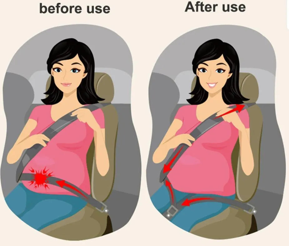 Black polyester pregnant women car seat belt with double aircraft buckle, adjustable and easy to install for car seat use.