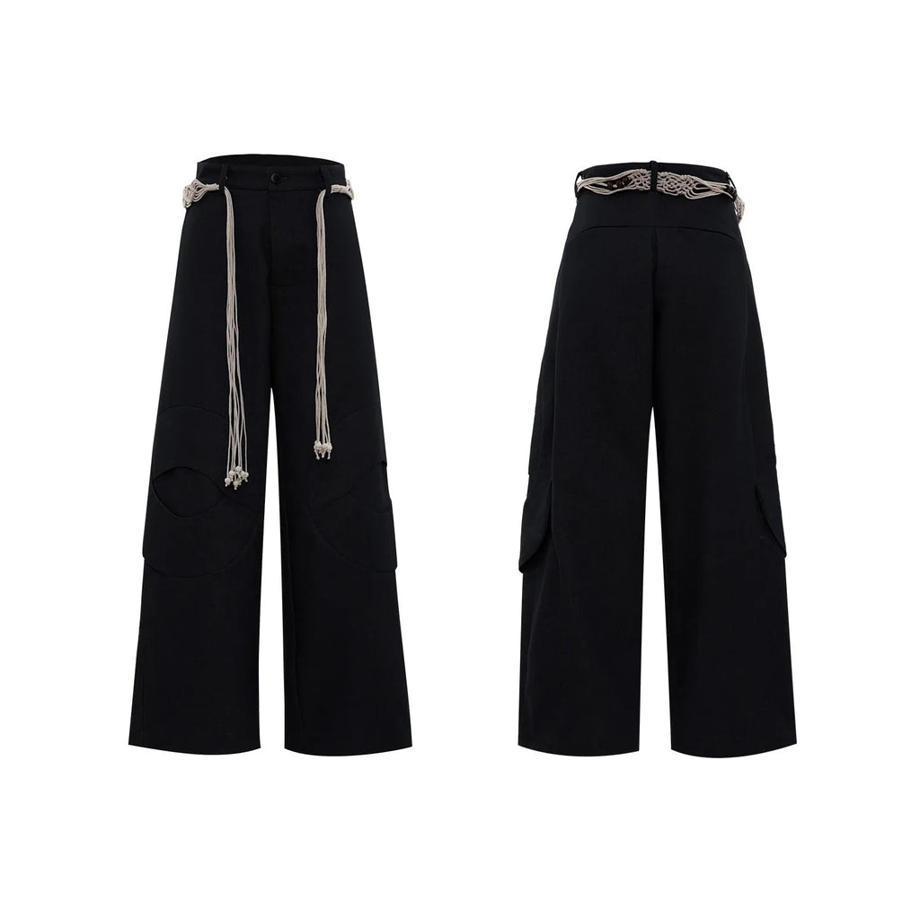 Men's dark blue straight-leg cotton jeans with heavy 3D belt stitching and zip decoration.