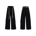 Men's dark blue straight-leg cotton jeans with heavy 3D belt stitching and zip decoration.