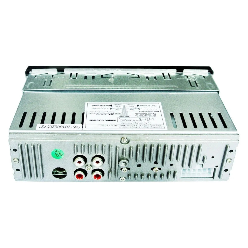 Car stereo with Bluetooth, USB port, SD card slot, auxiliary input, and display screen