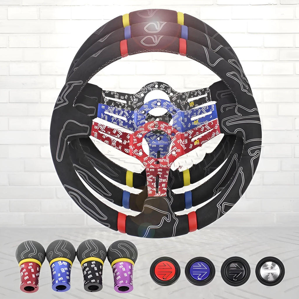 14-inch matte leather graffiti steering wheel with alloy frame, universal fit, black colour option