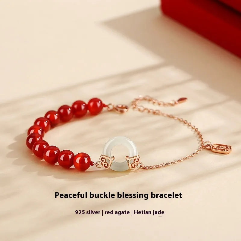 Women's sterling silver 925 peace buckle bracelet with Xiangyun and Fu character in S0269 colour.