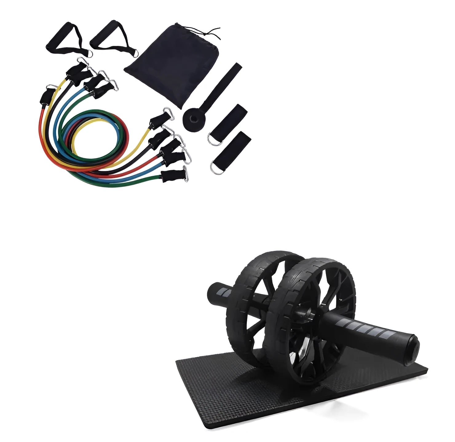 Black abdominal wheel roller with mat on floor for quiet core training exercise
