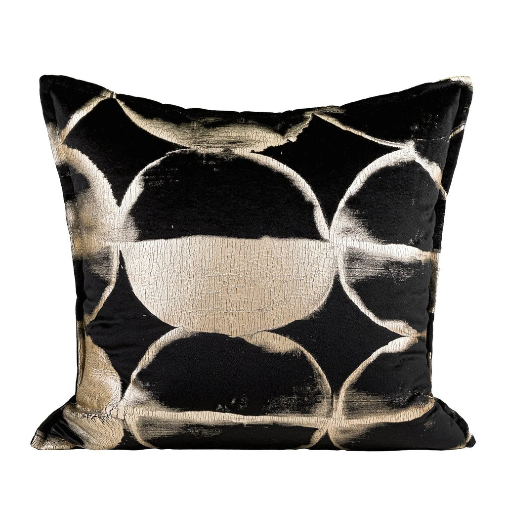 Black gold abstract pattern cushion with removable washable cover in three size options