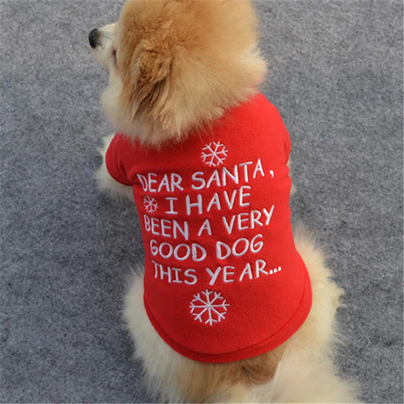 Fleece Christmas pet costume for dogs and cats in Santa style with 10 colour options and four sizes