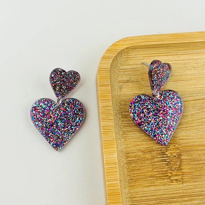 Acrylic geometric love earrings for women in picture colour, lightweight fashion jewellery