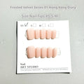 Set of frosted velvet texture cat's eye false nails in aurora style, showing short ladder shapes in sizes XS, S, and M.
