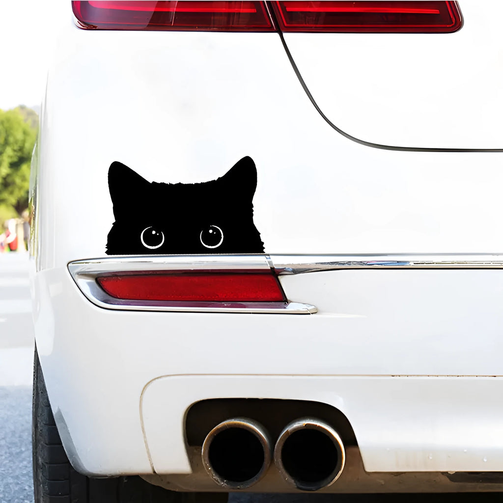 Cartoon black cat carving-half car sticker 15 by 9 centimetres on paper bottom