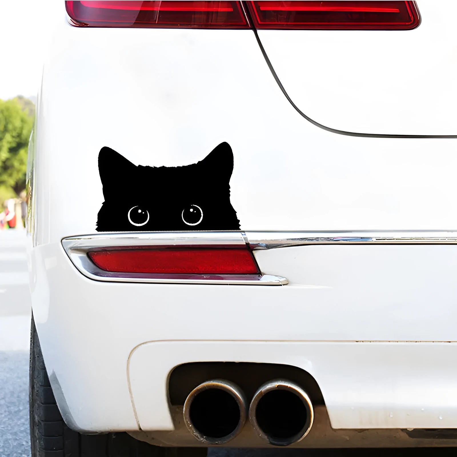 Cartoon black cat carving-half car sticker 15 by 9 centimetres on paper bottom