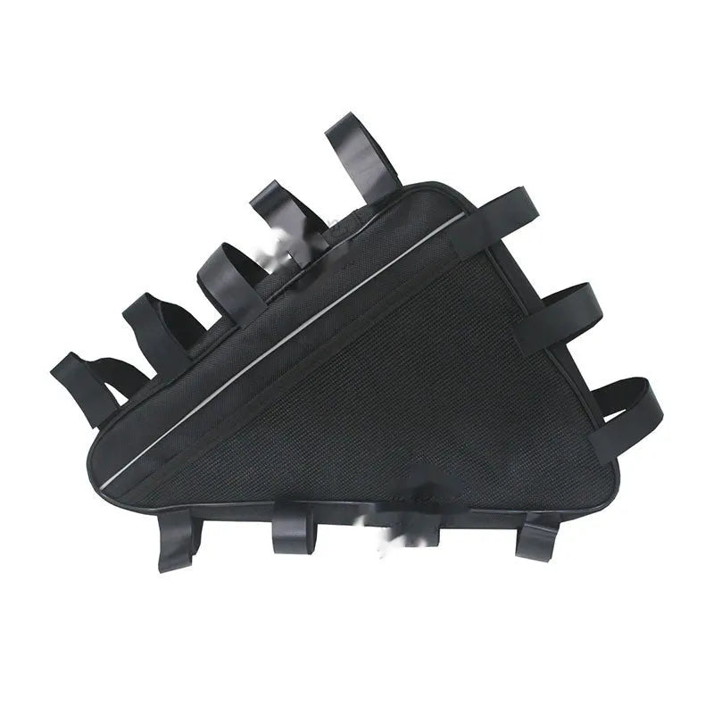 Black Oxford cloth electric bike battery pannier bag, 39x34x26x8cm, for triangle battery and sundries storage.