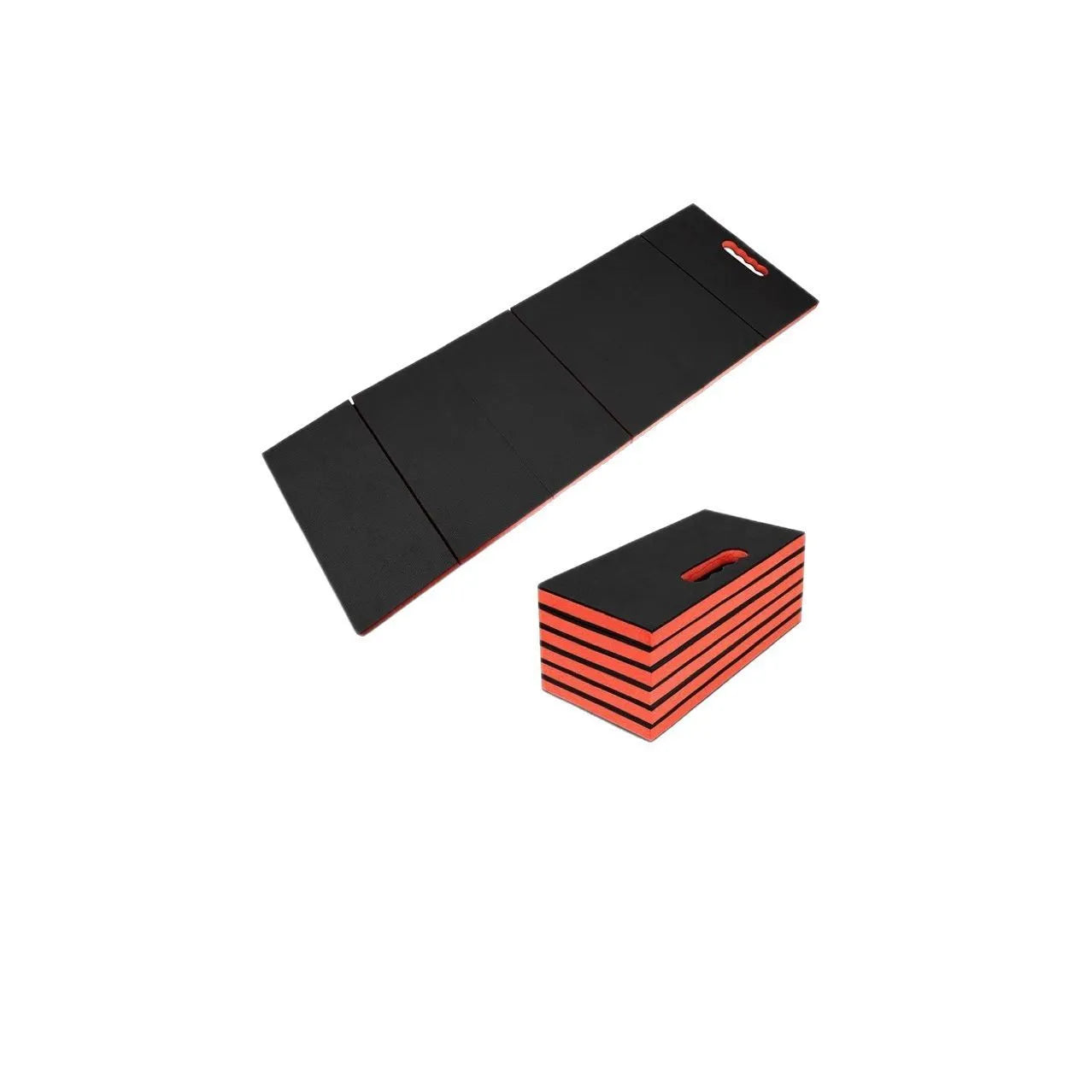 Large grey folding EVA foam kneeling mat shown open on a garage floor.