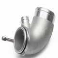 Aluminium alloy 90-degree turbocharger inlet elbow for lateral engine applications, colour as shown.