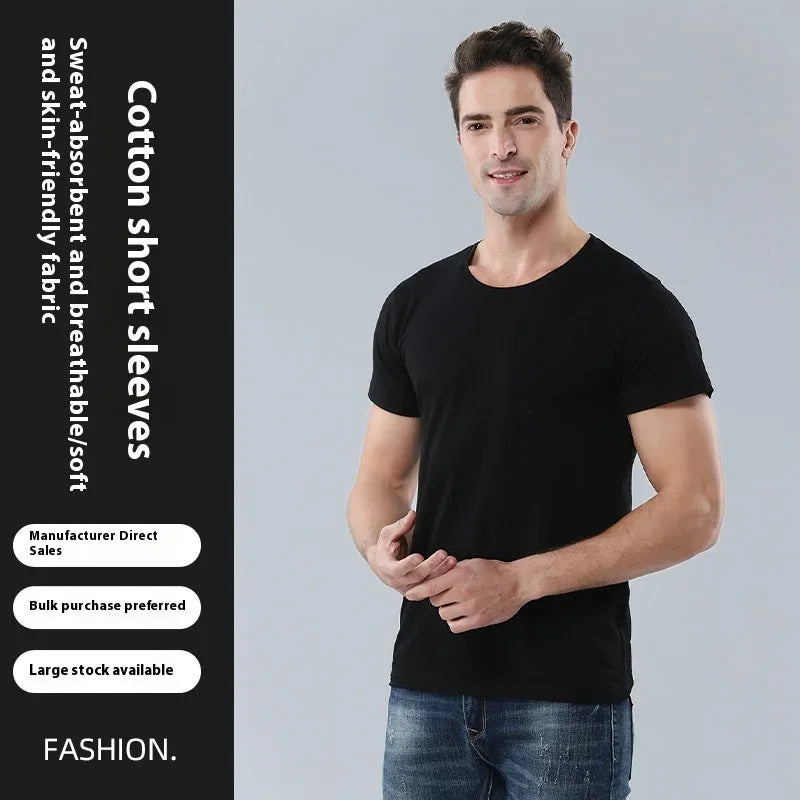 Men's loose-fitting round neck cotton T-shirt in solid black and white colours for summer casual wear