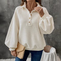 Women's polo collar thickened polyester sweater in solid colour with long sleeves