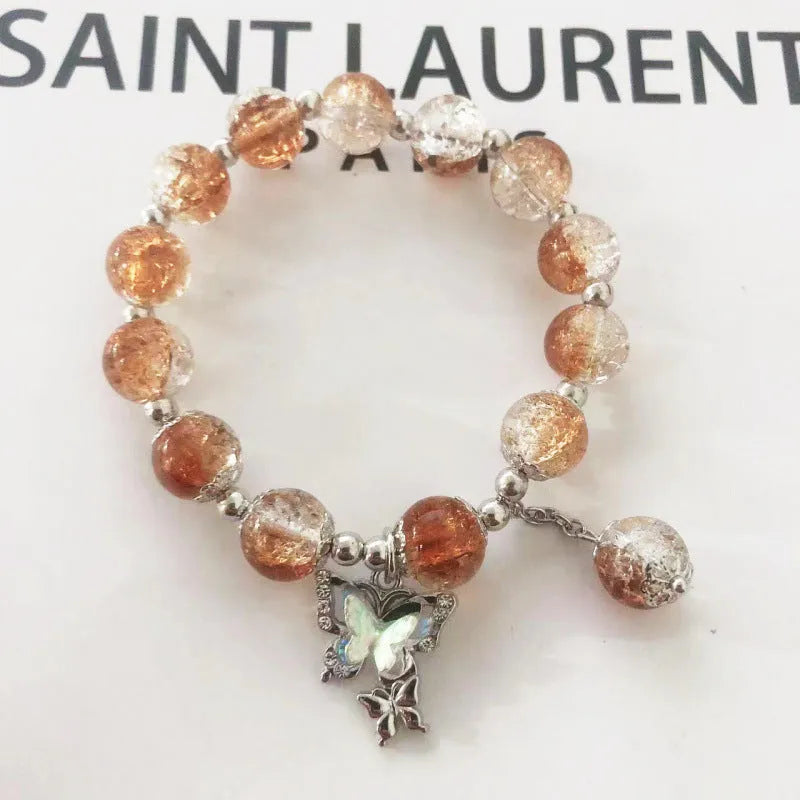 Chinese style bamboo leaf glass bracelet for women with manual craftsmanship.