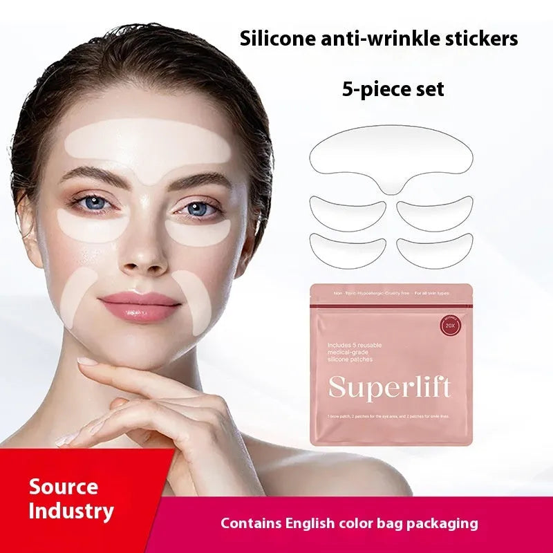 5 transparent silicone anti-wrinkle face stickers for forehead and eye areas