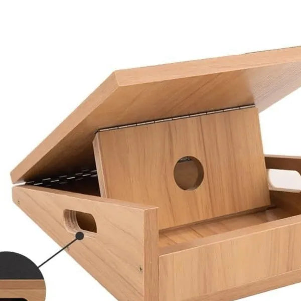 Wooden adjustable angle stretch board in wood colour on a gym floor