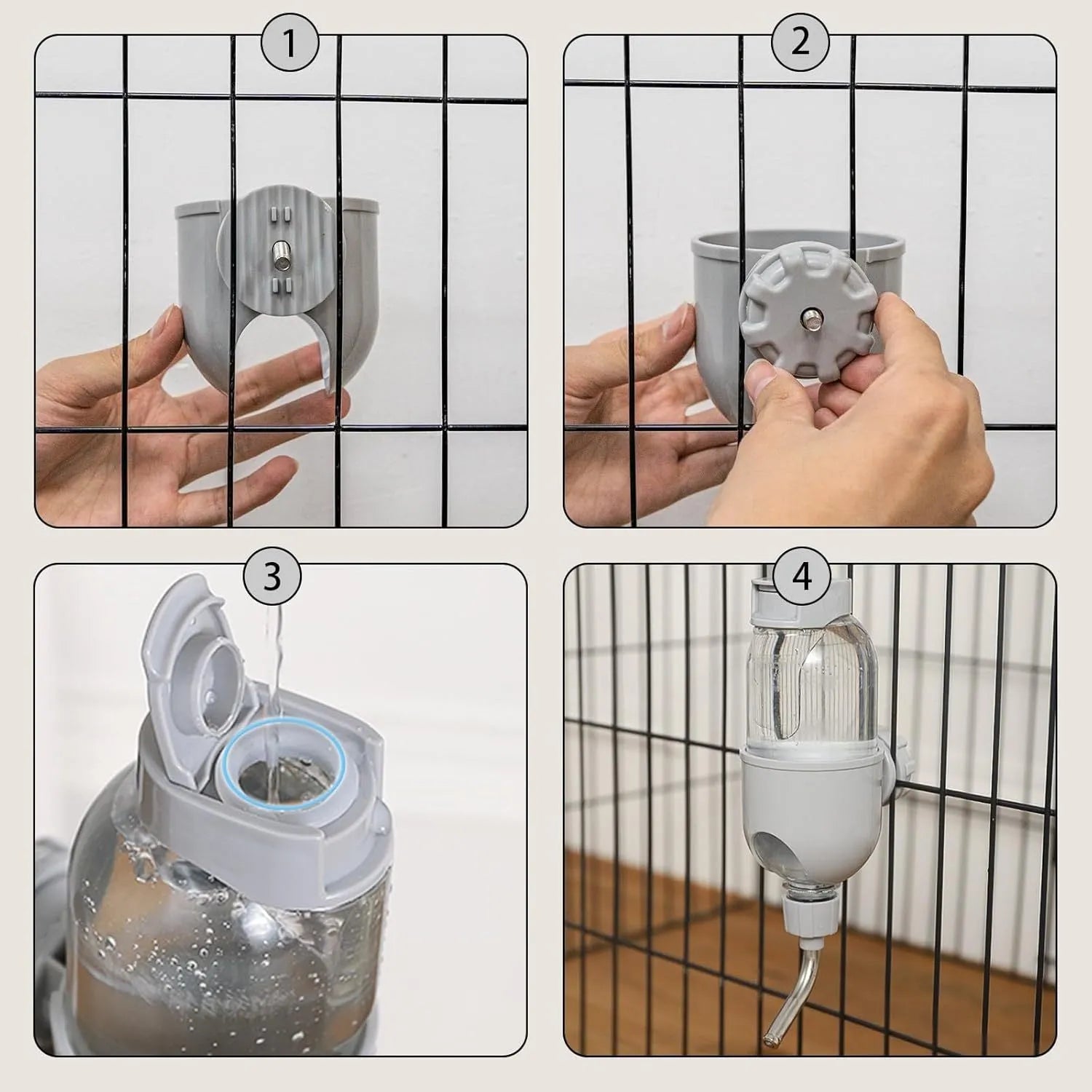 Small animal cage water bottle with rotatable nozzle in blue, white, or yellow colours