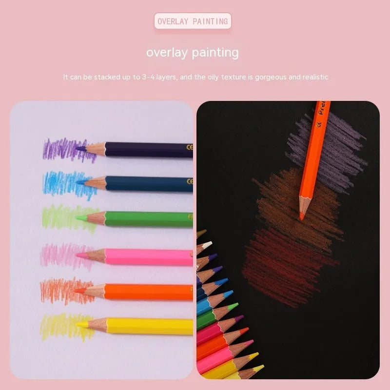 Wooden student colour pencil art set showing brush colour and double head options in 12 or 24 colour configurations