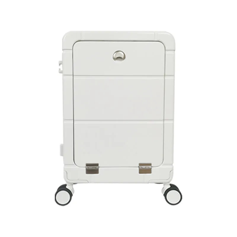 20-inch front opening suitcase in four colour options showing dry wet separation compartments and external holders