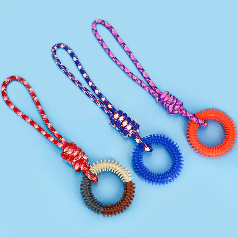 43cm blue braided rope dog chew toy with knotted design for biting resistance