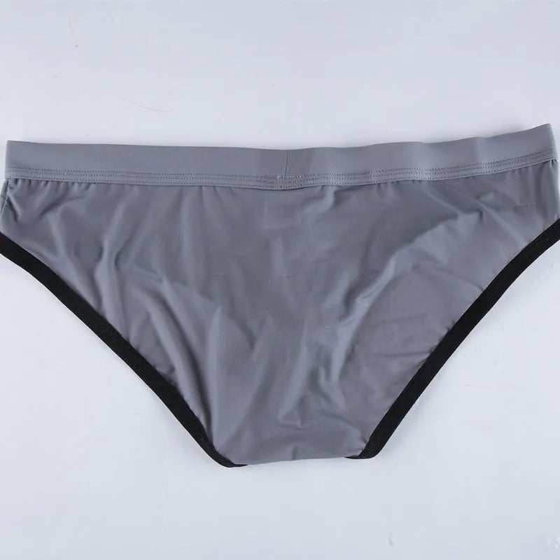 Men's ice silk briefs with bullet separation in seven colour options showing mid waist design