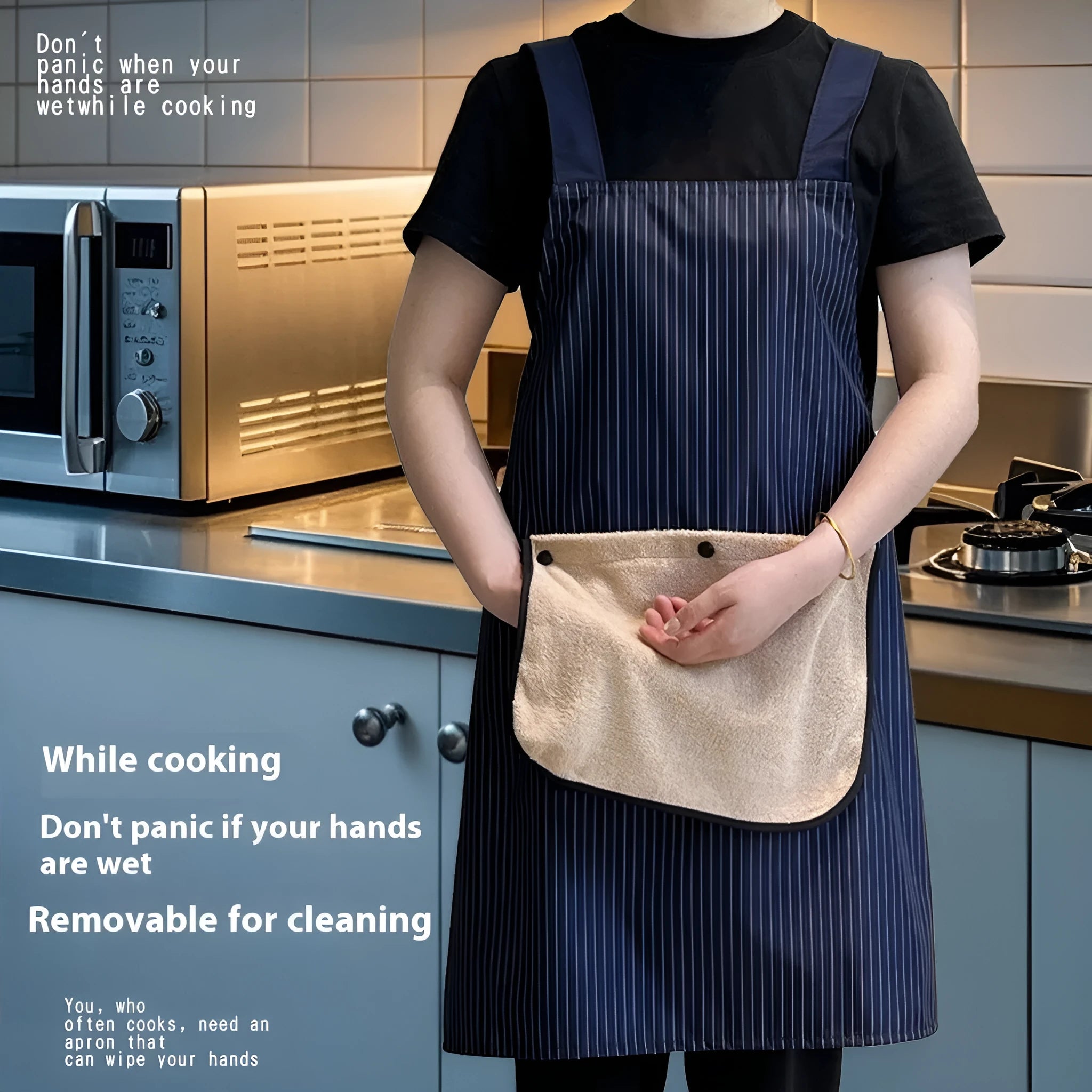 Waterproof polyester kitchen apron in multiple colour options for household cooking protection
