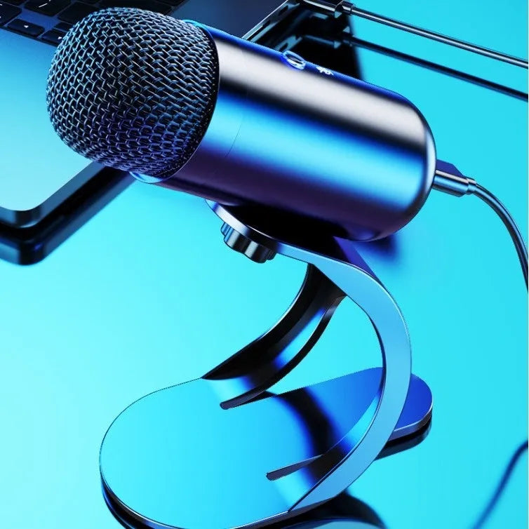K6 USB wired desktop microphone black version front view for karaoke and live streaming use