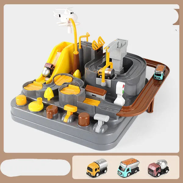 Adventure parking lot plastic toy car track set with manual remote control handle