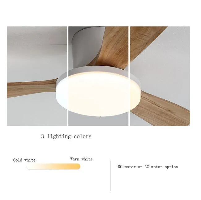 Solid wood Nordic LED ceiling fan lamp with remote control, 42-inch, black colour option