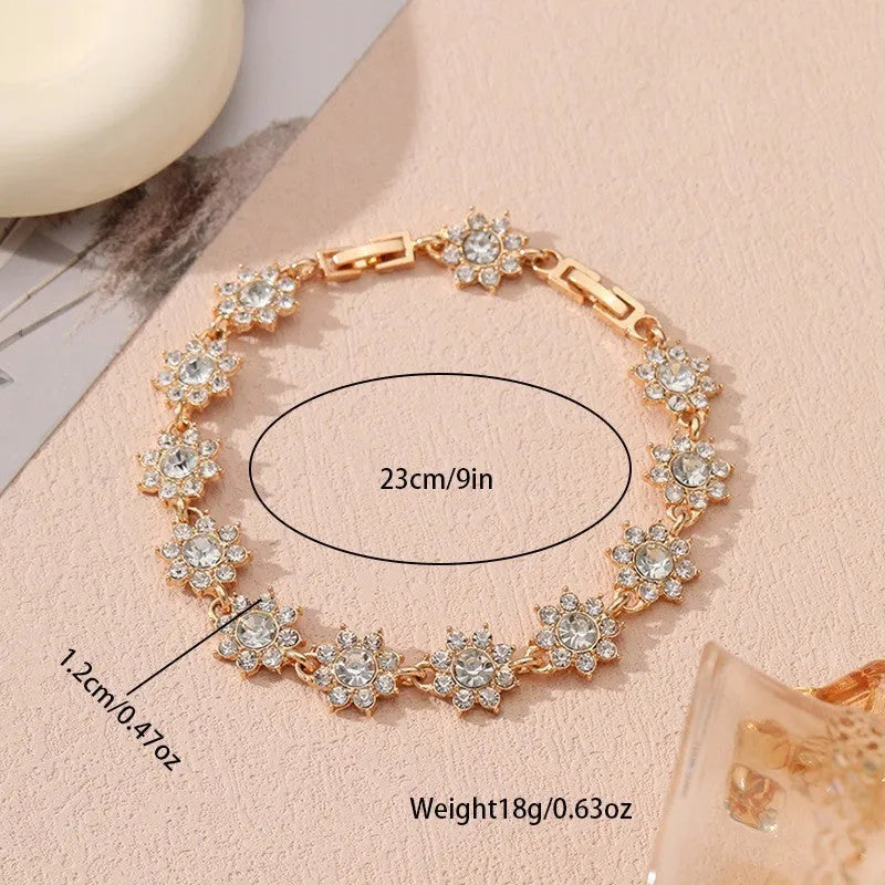 Zinc alloy electroplated flower bracelet with colourful crystal designs on wrist