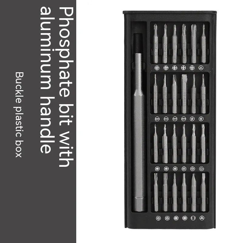 24-in-1 precision magnetic screwdriver set with bit holder, aluminium handle, and 125mm chrome vanadium steel shaft.