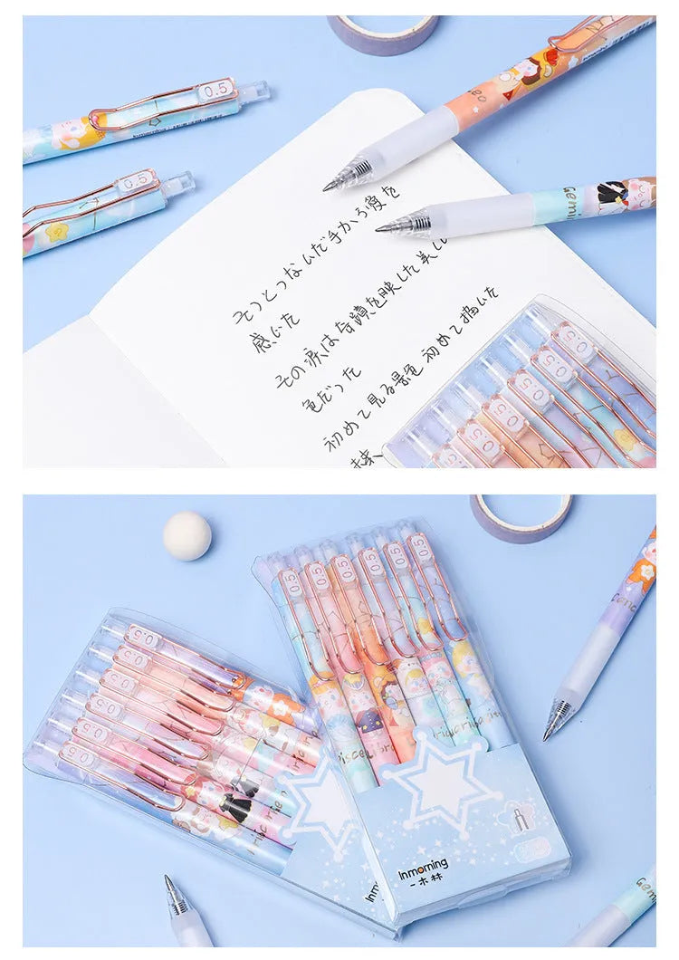 Six Lisa's Secret Constellation press gel pens with zodiac cartoon designs and 0.5mm tips