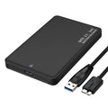 2.5 inch USB 3.0 SATA external hard drive enclosure, black ABS case, supporting 2TB HDD and SSD
