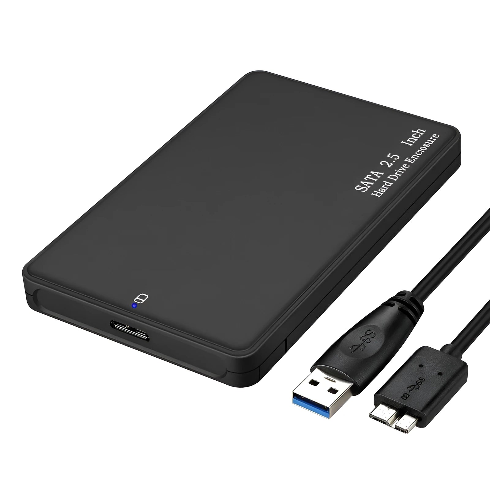 2.5 inch USB 3.0 SATA external hard drive enclosure, black ABS case, supporting 2TB HDD and SSD