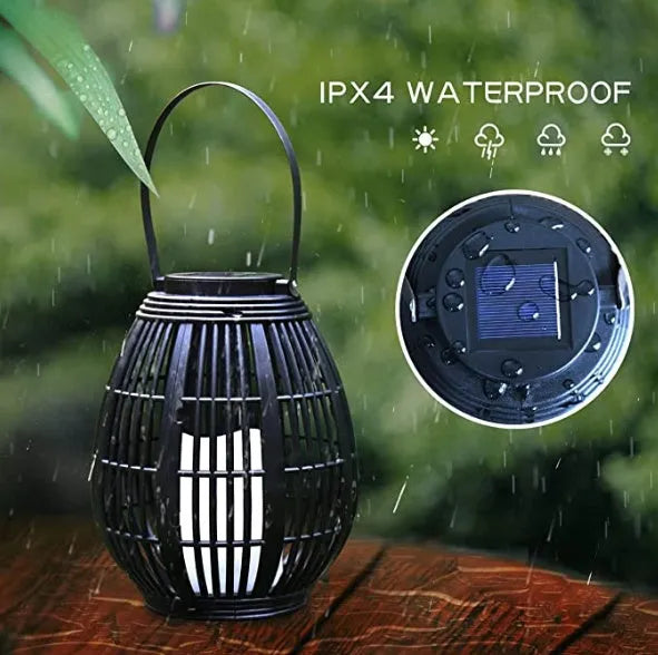Retro oval rattan solar garden light for patio illumination with plastic construction