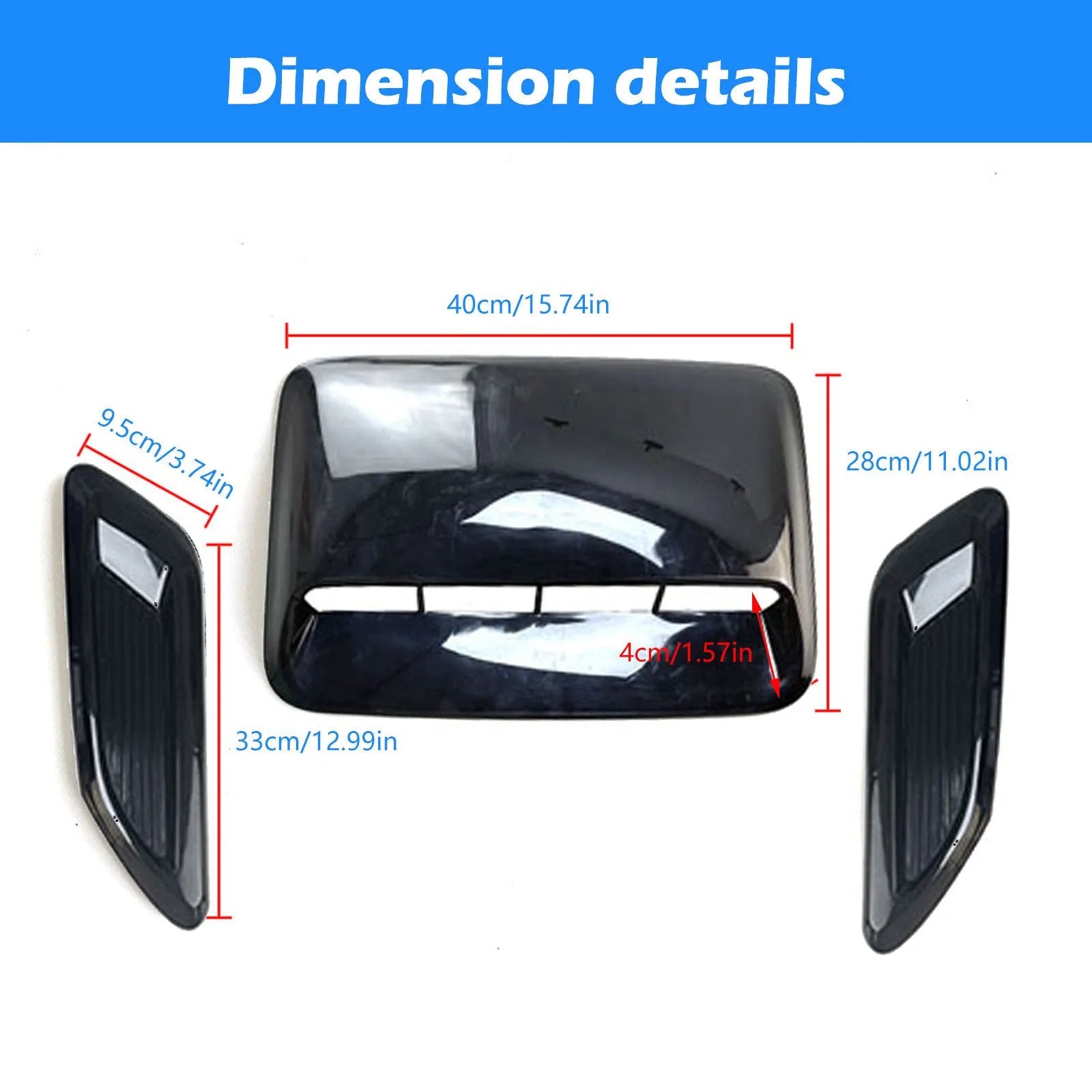 ABS car airscoop shroud set showing engine cover and side vent pieces in black finish