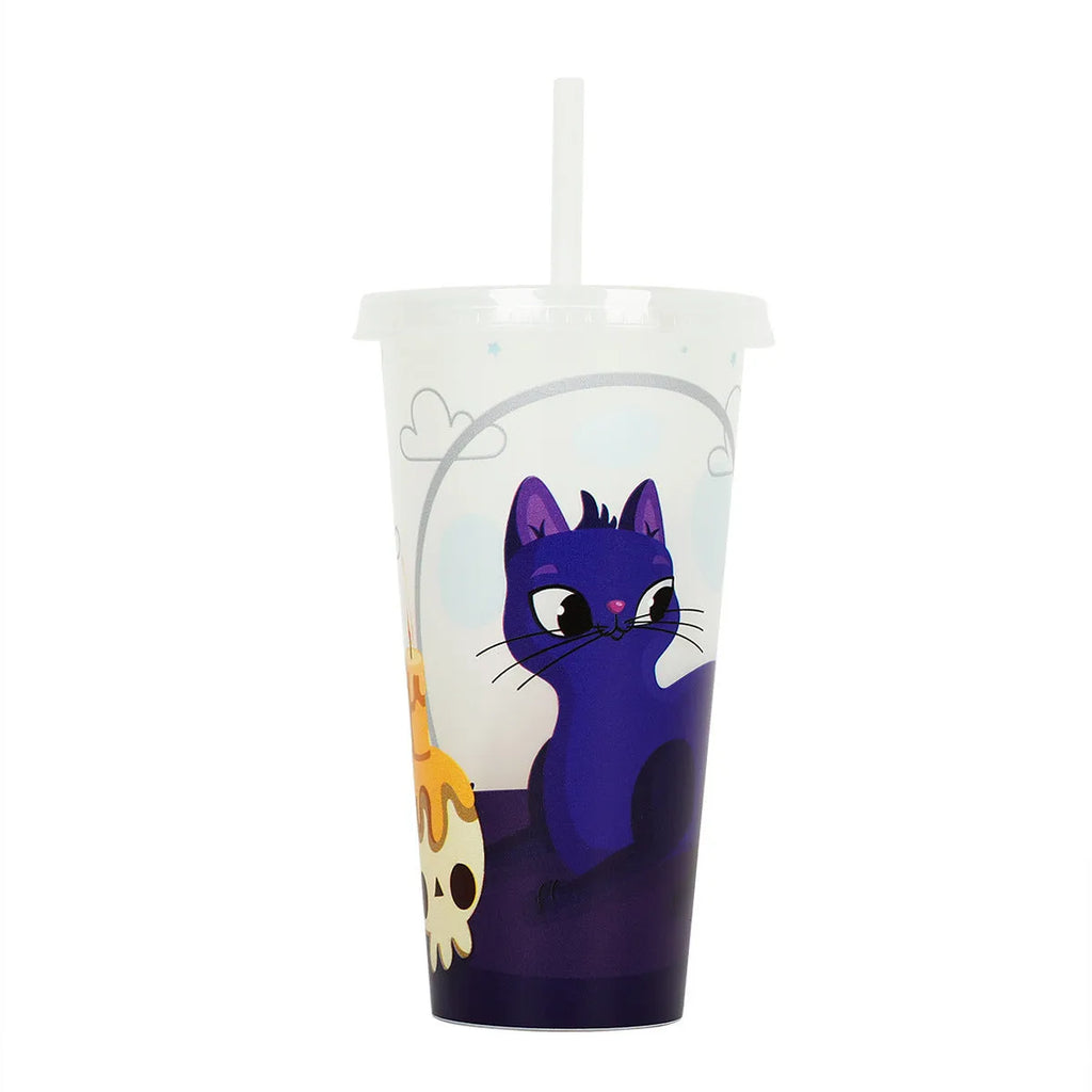 A 720ml cylindrical plastic cup with a luminous straw, shown in one of six available colours.
