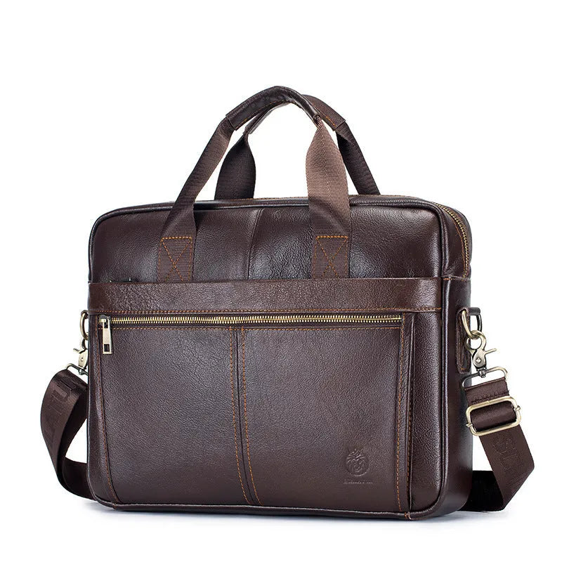 Men's first layer cowhide portable briefcase in brown or black, waterproof genuine leather business travel bag