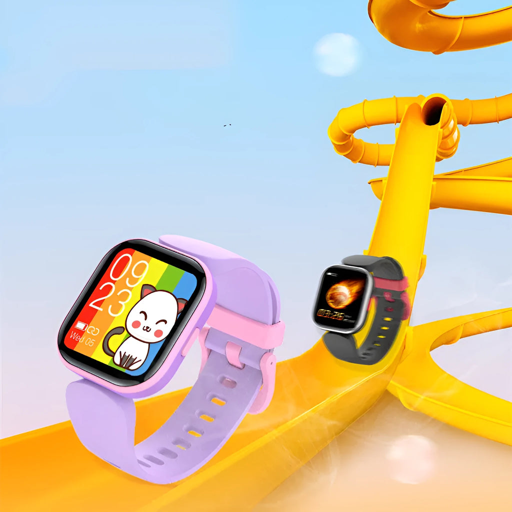H39T smart children's watch with blue TPU strap showing temperature monitoring display