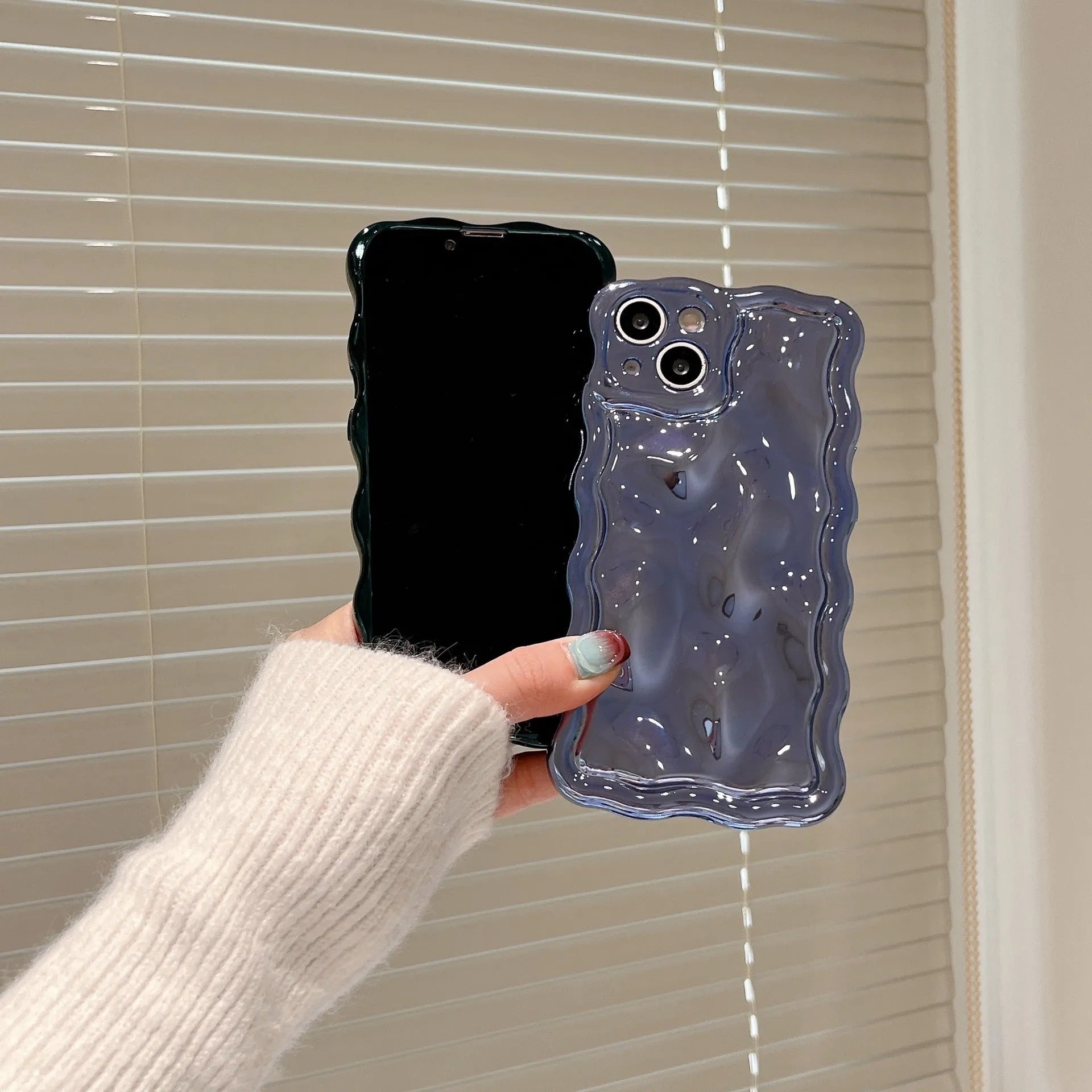 Electroplated water ripple TPU phone case in blue for iPhone models, all-inclusive coverage, anti-fingerprint surface